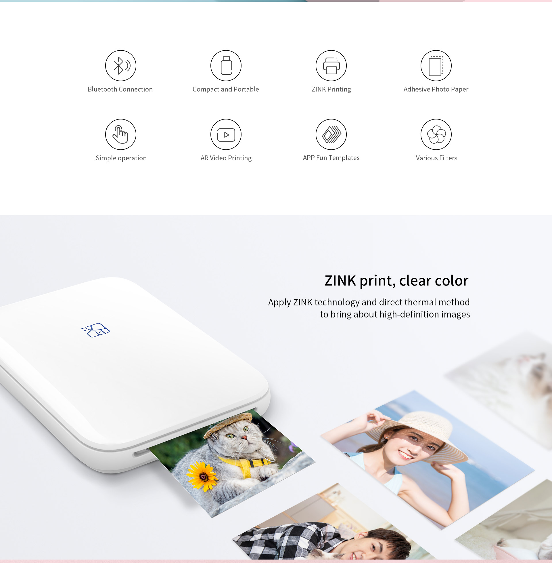 Global Version Xiaomi Mi Portable Photo Printer Bluetooth 5.0 BLE ZINK  Inkless Technology AR Video Printing